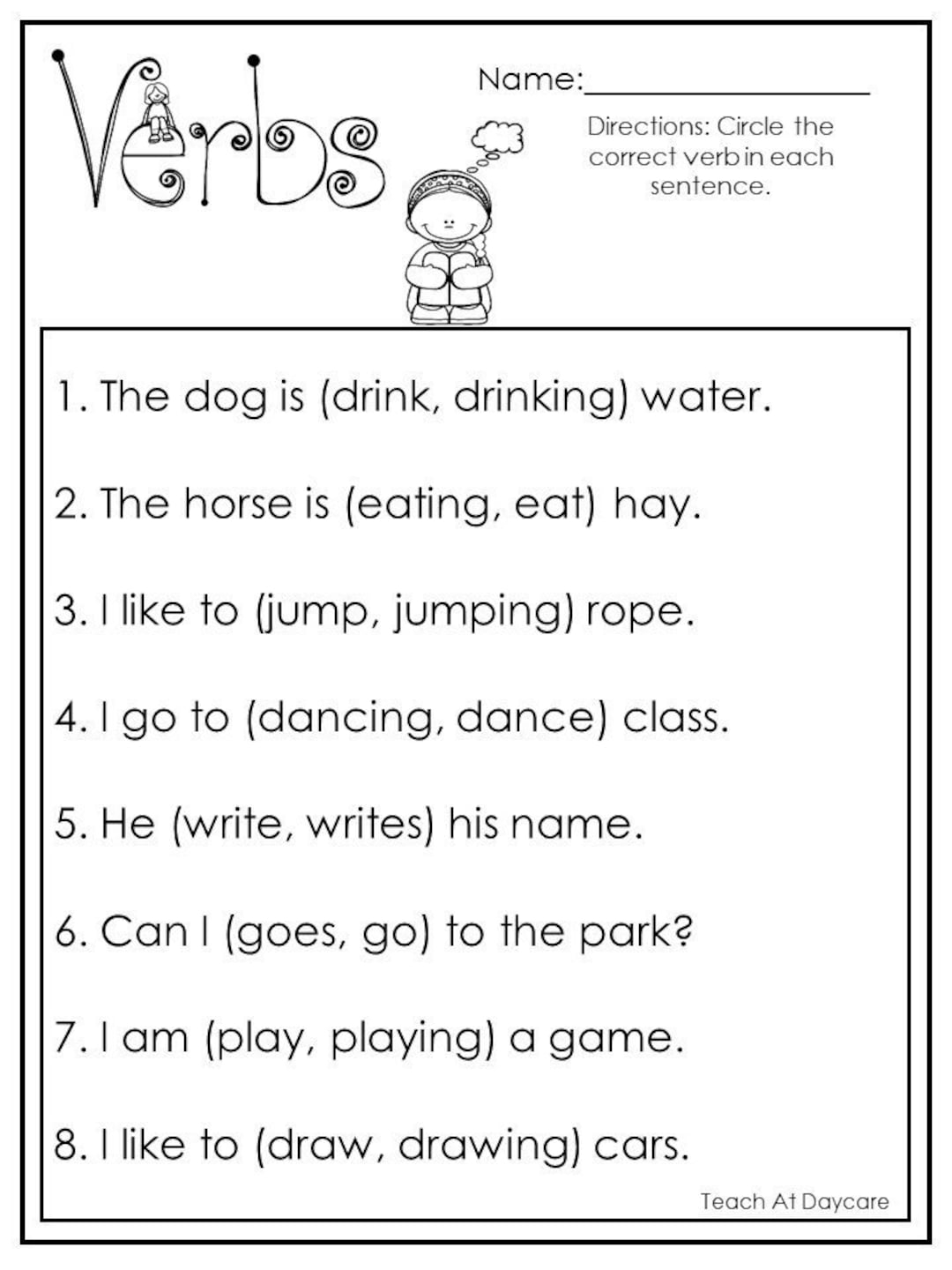 10 Printable Choose The Correct Verb Worksheets 1st 2nd Grade ELA Worksheets Etsy