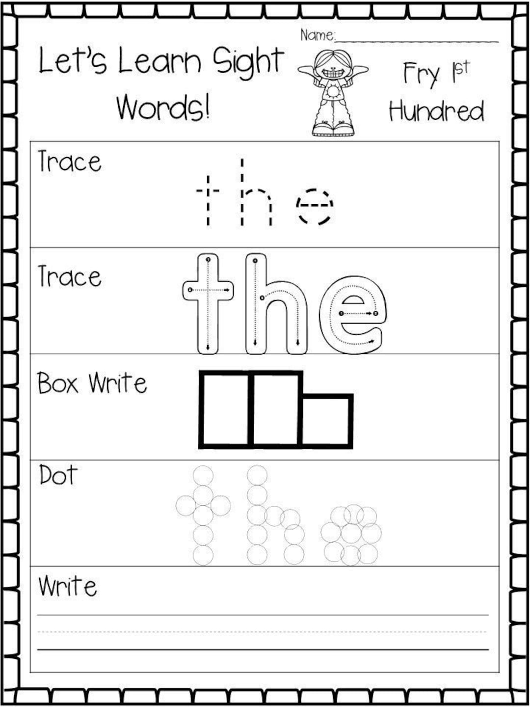 100 Printable Let S Learn Fry 1st Hundred Sight Words Worksheets Kindergarten 1st Grade Handwriting And Spelling Activity Etsy Denmark