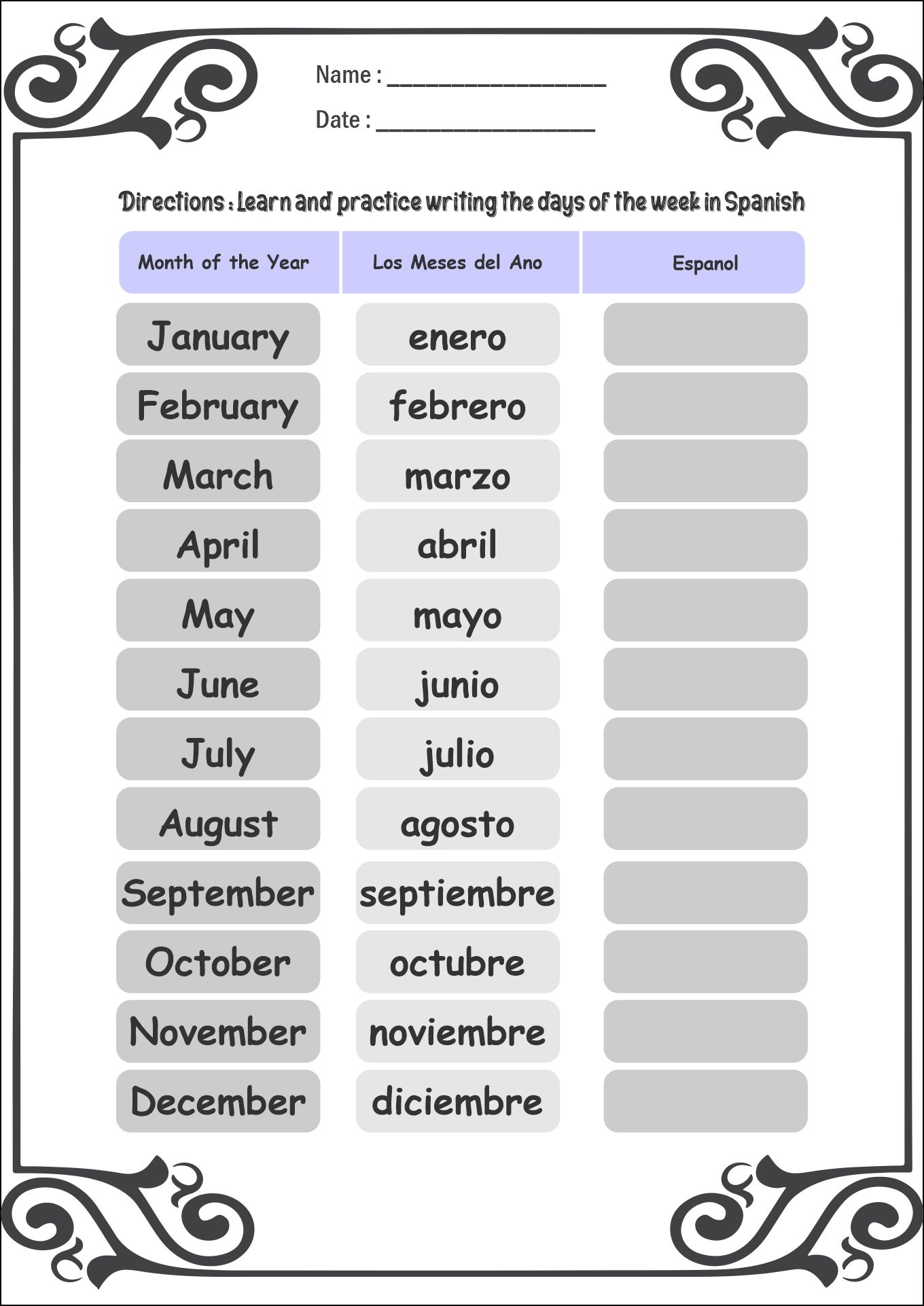 11 Free Printable Spanish Worksheets Months Free PDF At Worksheeto 11 Free Printable Spanish Worksheets Months Free PDF At Worksheeto