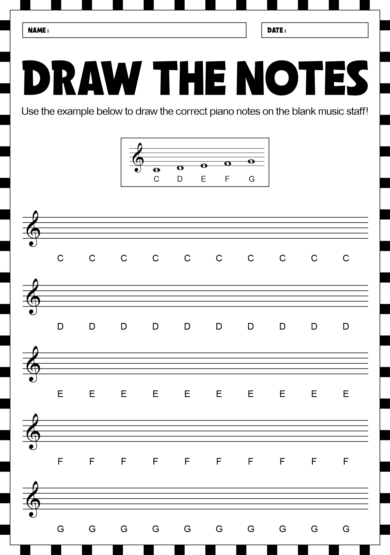 Find The Right Piano Key Free Worksheet