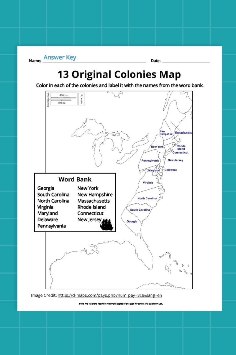 13 Original Colonies Map Bundle Free Printable Worksheets