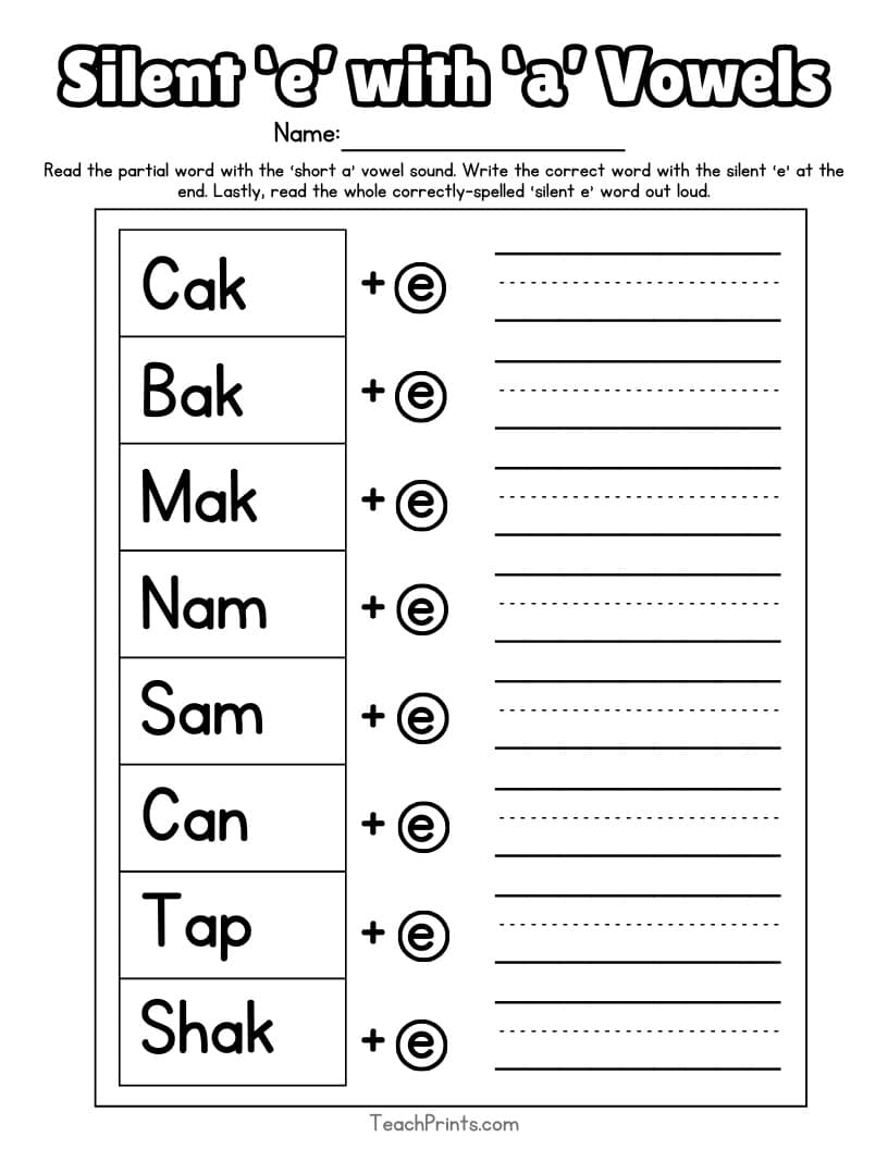 13 Silent E Worksheets Free PDF Printables Teach Prints