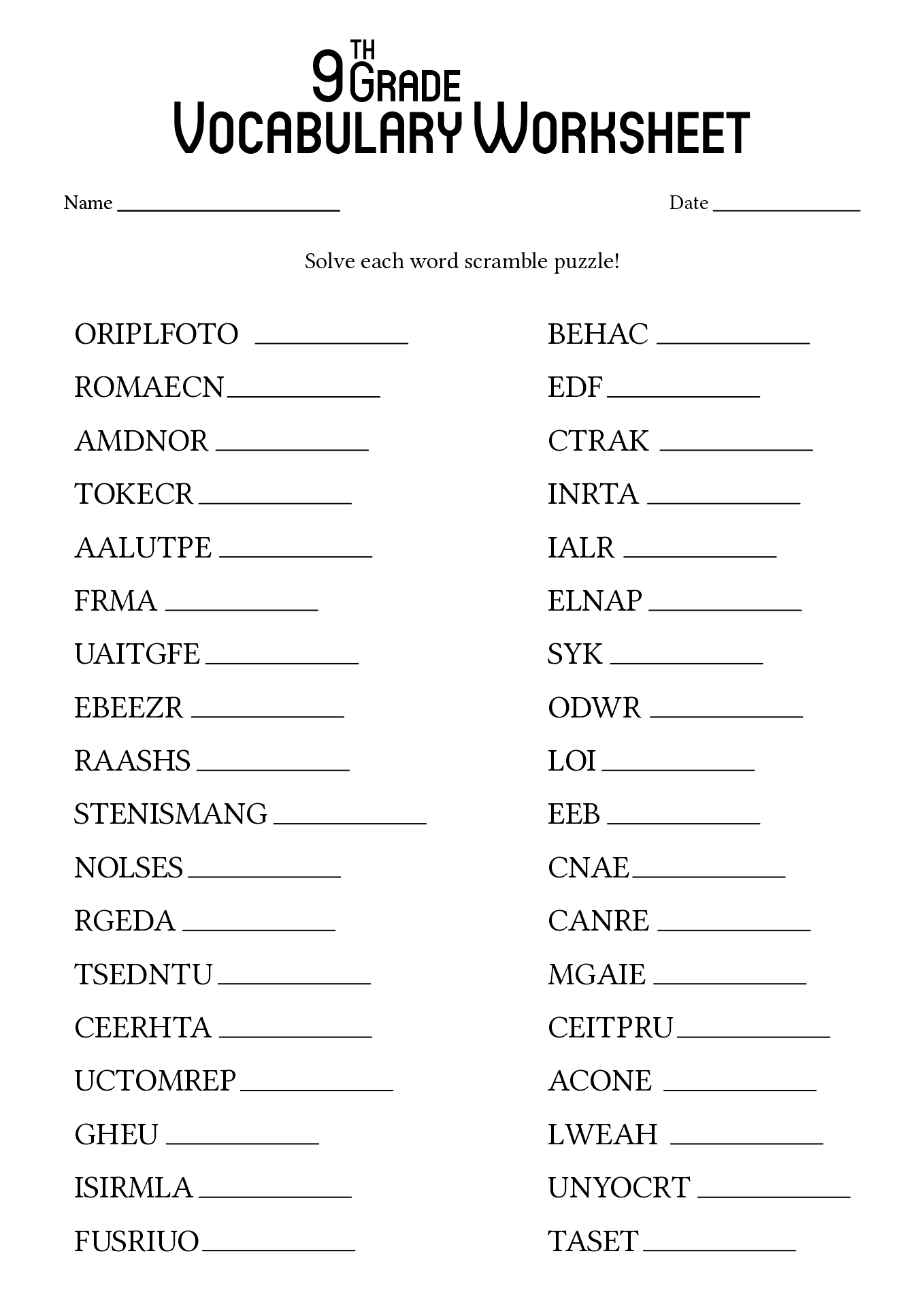 17 9th Grade Worksheets Spelling Words Free PDF At Worksheeto 17 9th Grade Vocabulary Worksheets Free PDF At Worksheeto
