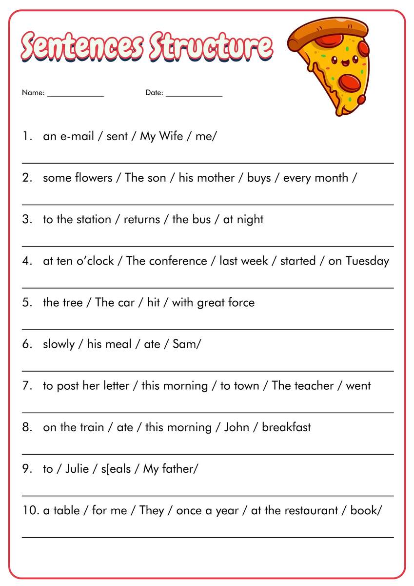 Sentence Types Worksheet Sentence Structure Activity
