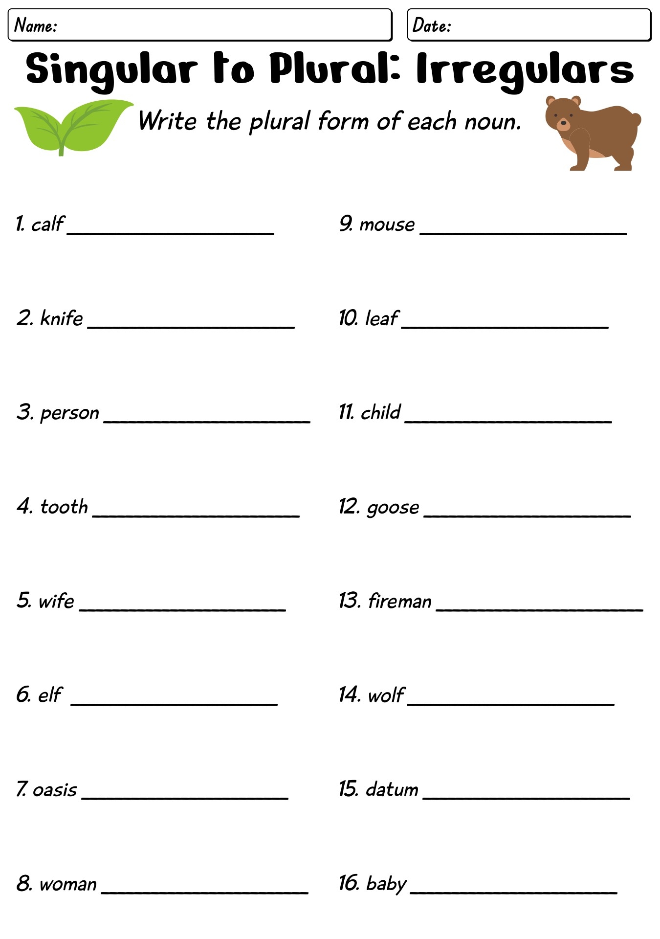 18 Irregular Plurals Worksheets 1st Grade Free PDF At Worksheeto