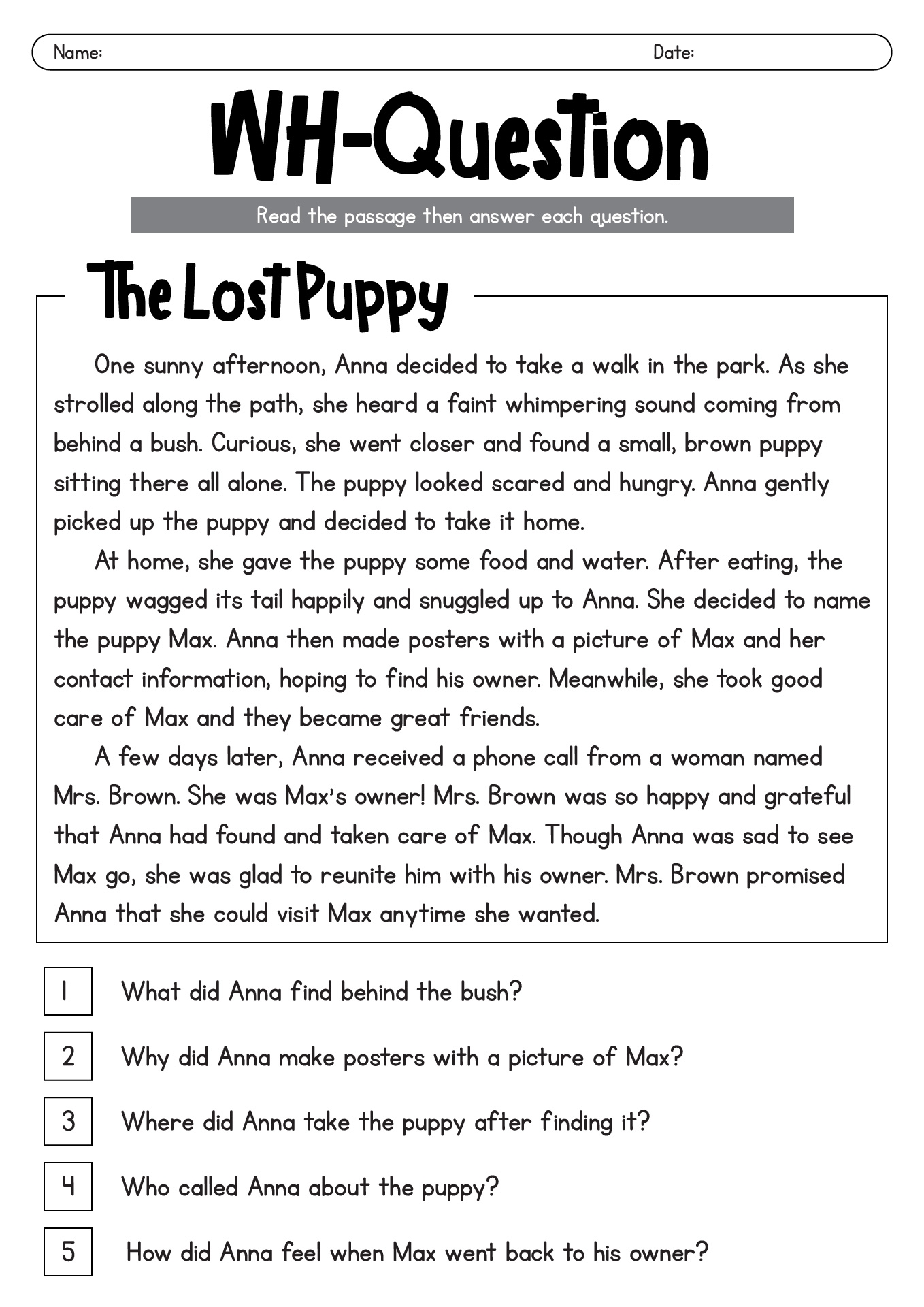 18 Wh Questions Reading Comprehension Worksheets Free PDF At Worksheeto