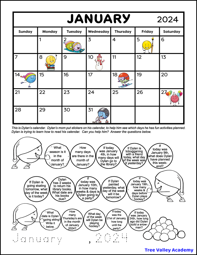 1st 2nd Grade Calendar Math Worksheets Tree Valley Academy Worksheets Library