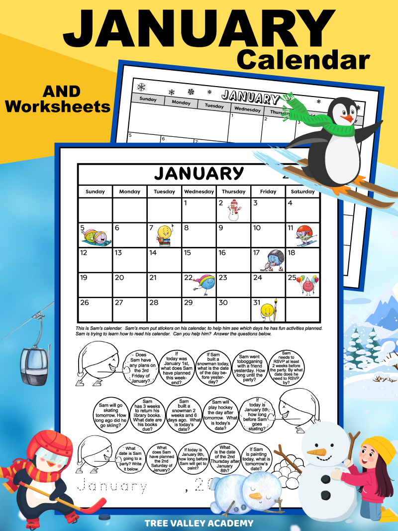 1st 2nd Grade Calendar Math Worksheets Tree Valley Academy