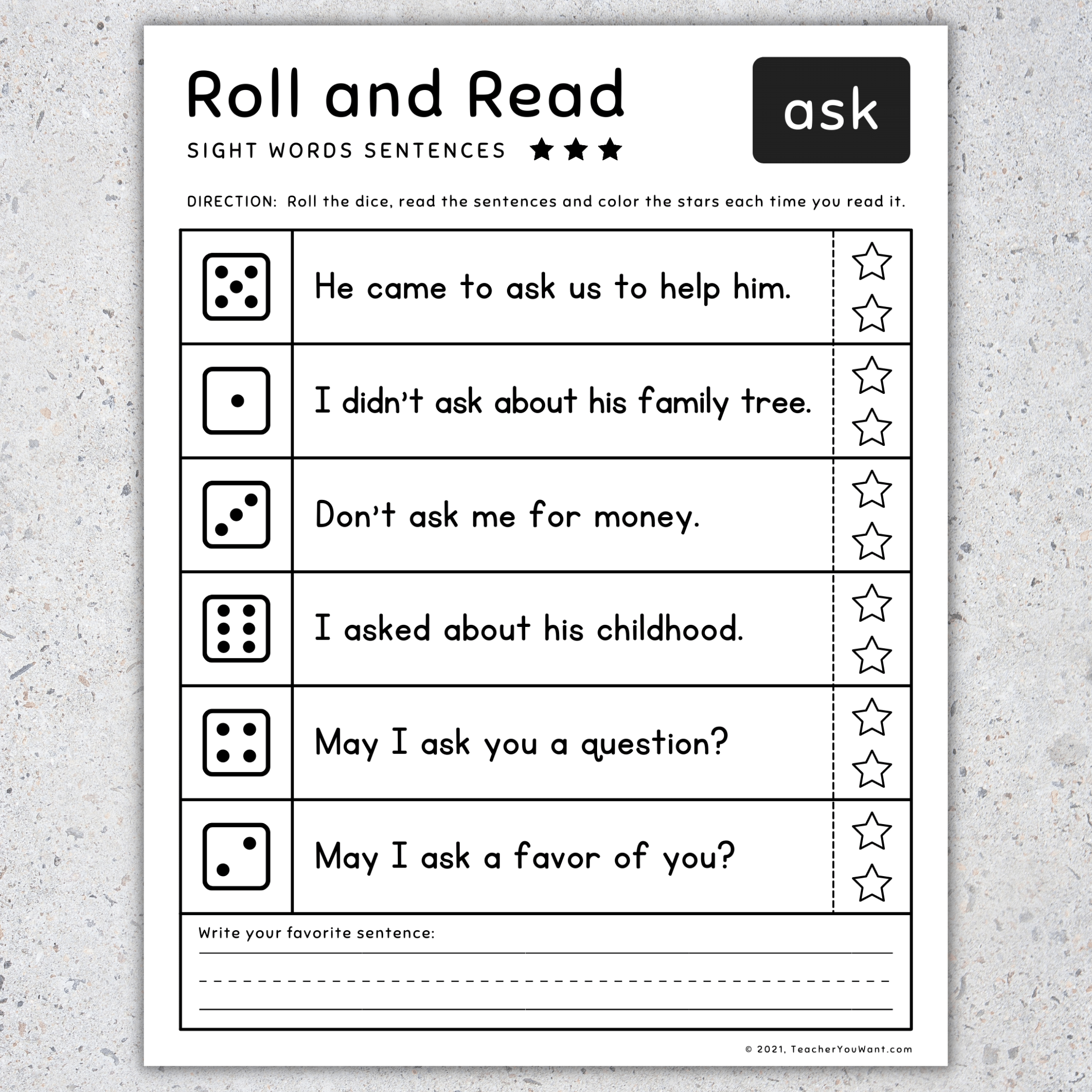 1st Grade Sight Words Roll And Read Sight Words Worksheets SET 3 Made By Teachers