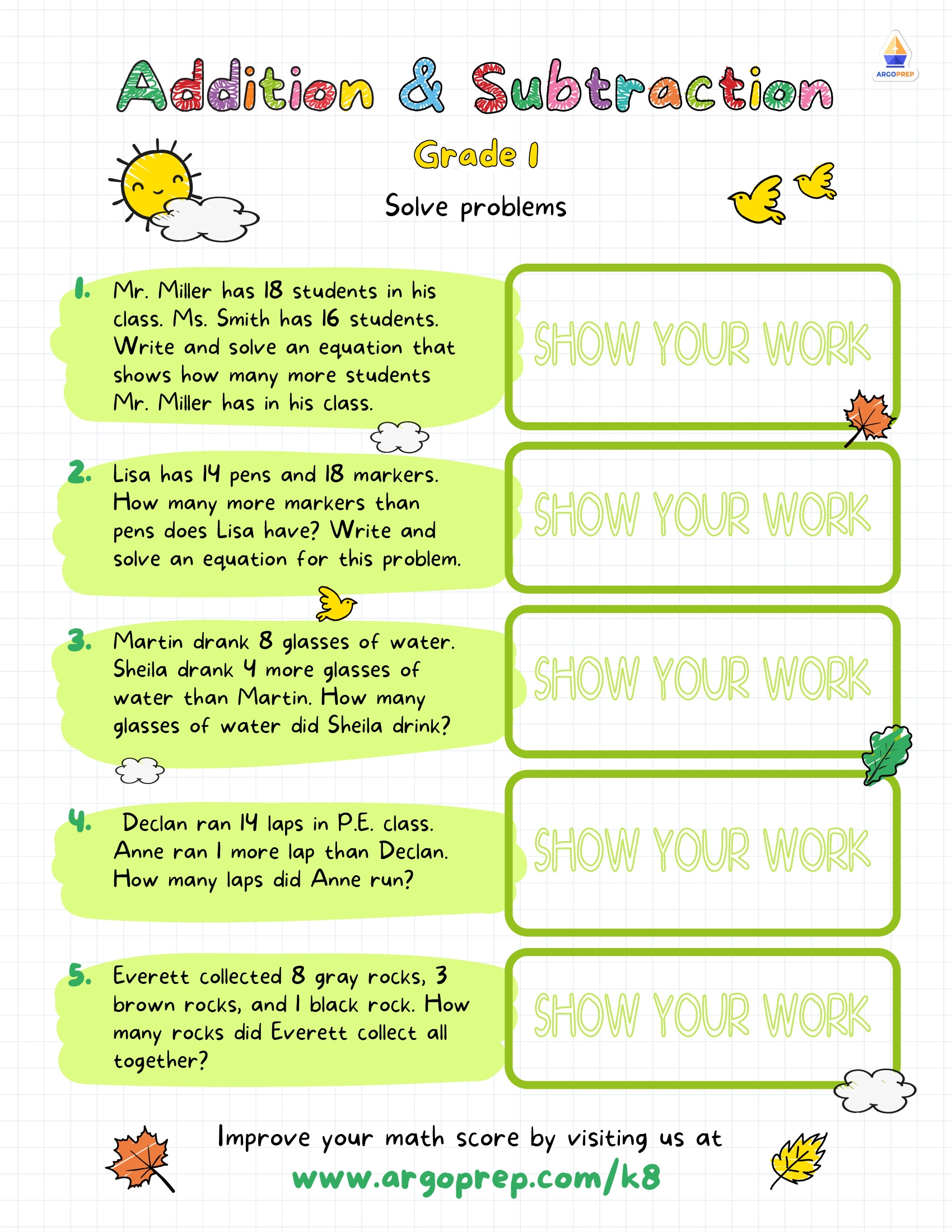 1st Grade Word Problems Mixed Addition Subtraction Worksheets For Free ArgoPrep 2nd Grade Addition And Subtraction Word Problems
