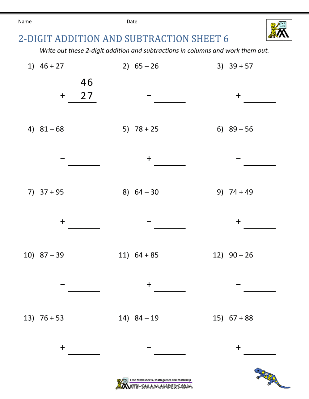 2 Digit Addition And Subtraction Worksheets 2 Digit Addition And Subtraction Worksheets