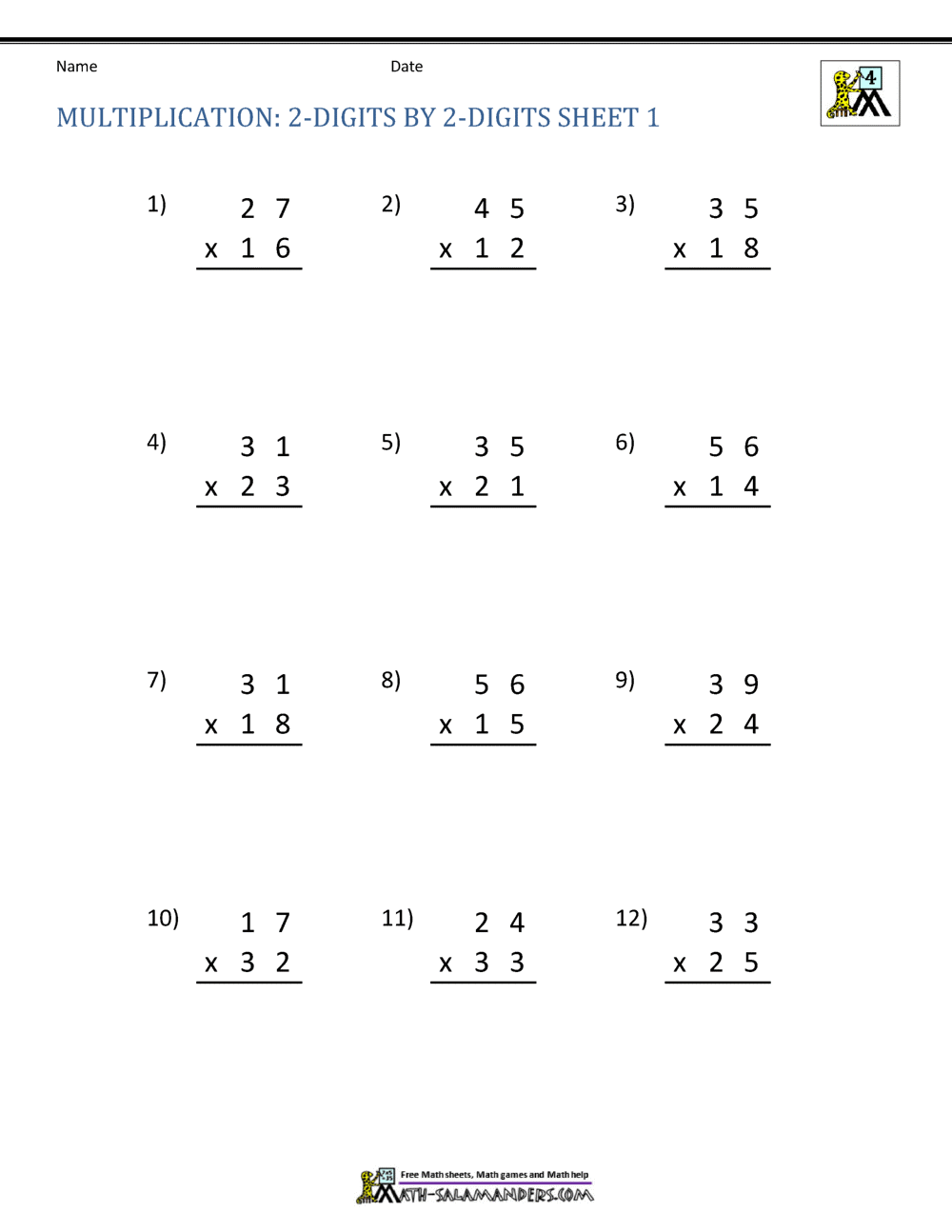 2 Digit Multiplication Worksheet 2 Digit Multiplication Worksheet