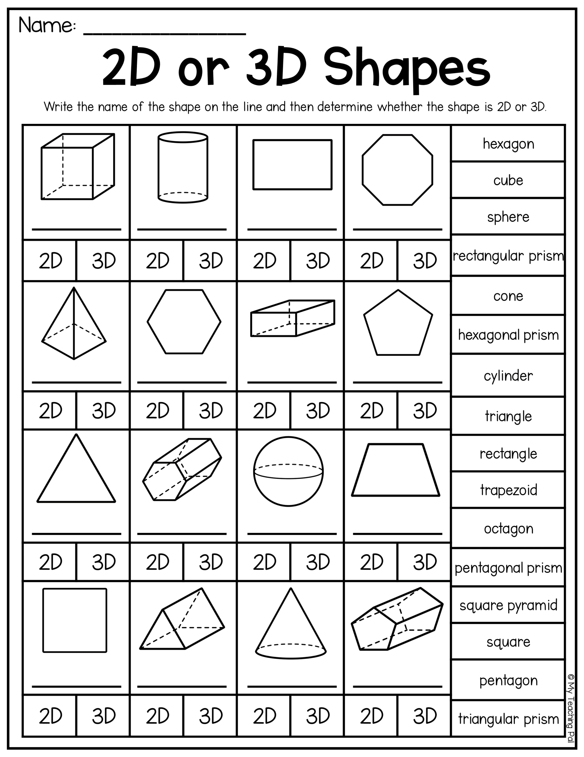 2D And 3D Shapes Worksheet For Second Grade