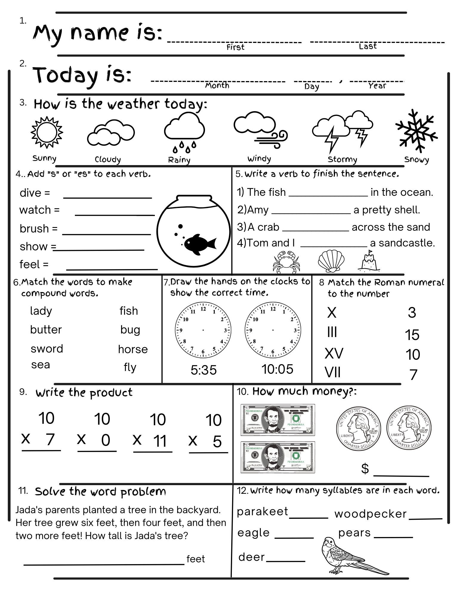 2nd Grade Summer Review Worksheets Math Language Digital Download Etsy