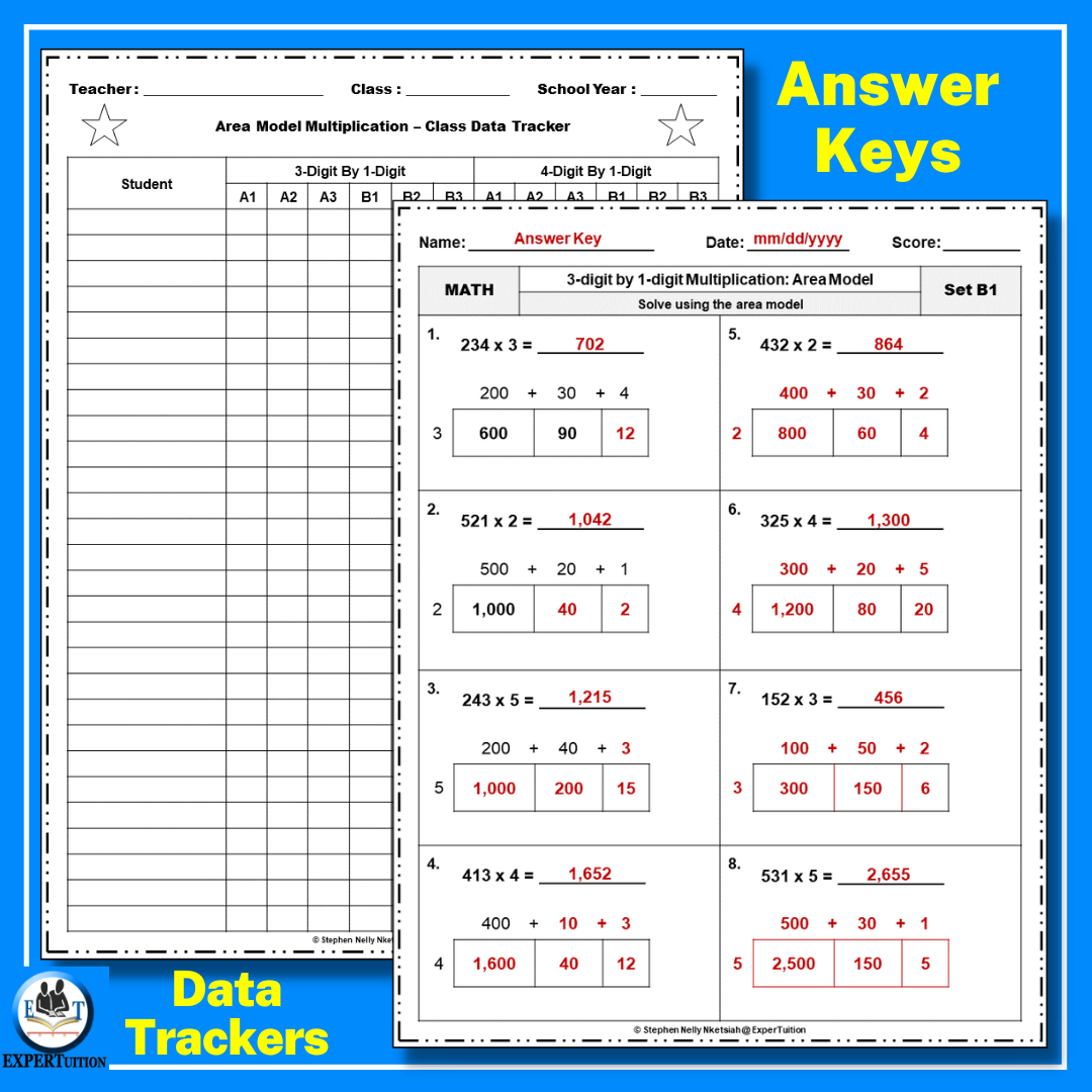 3 Digit By 1 Digit Area Model Multiplication Worksheets Made By Teachers