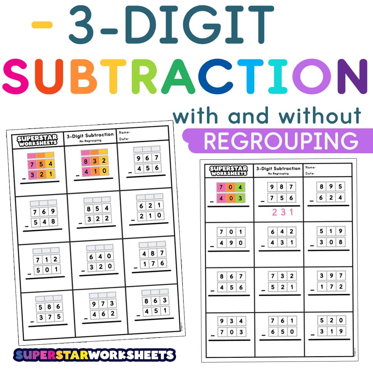 3 Digit Subtraction Worksheets Superstar Worksheets