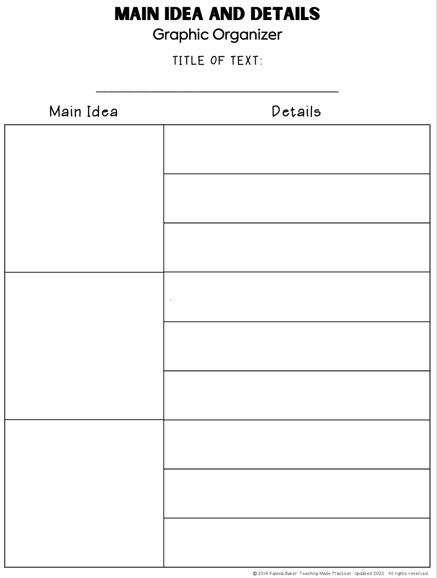 3 Free Main Idea And Supporting Details Graphic Organizers Teaching Made Practical