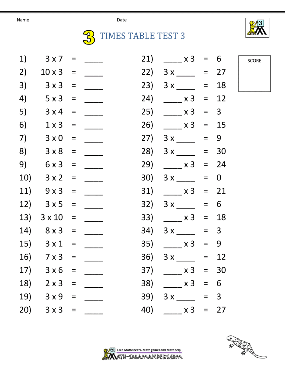 3 Times Table Worksheet Collection