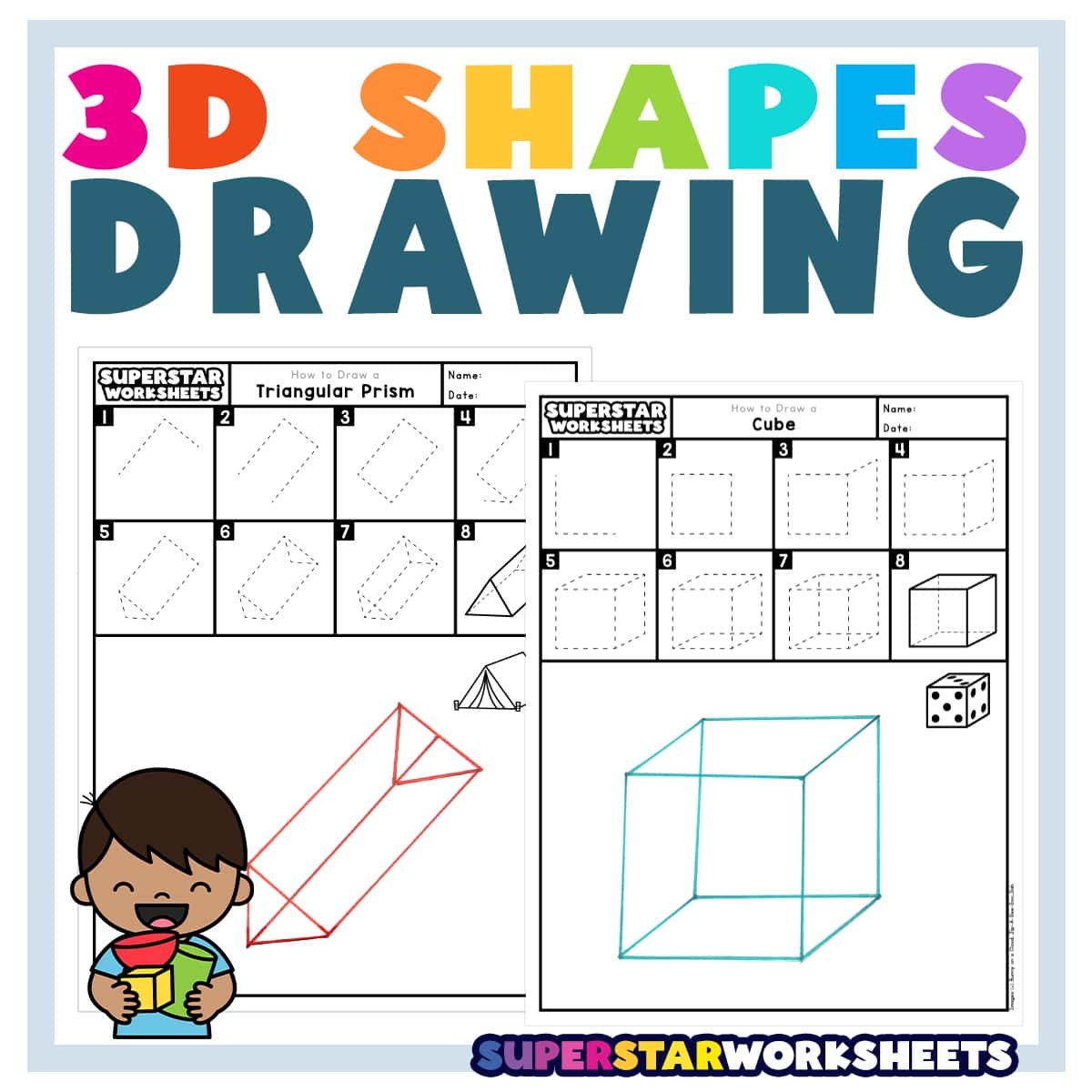 3D Shapes Drawing Superstar Worksheets