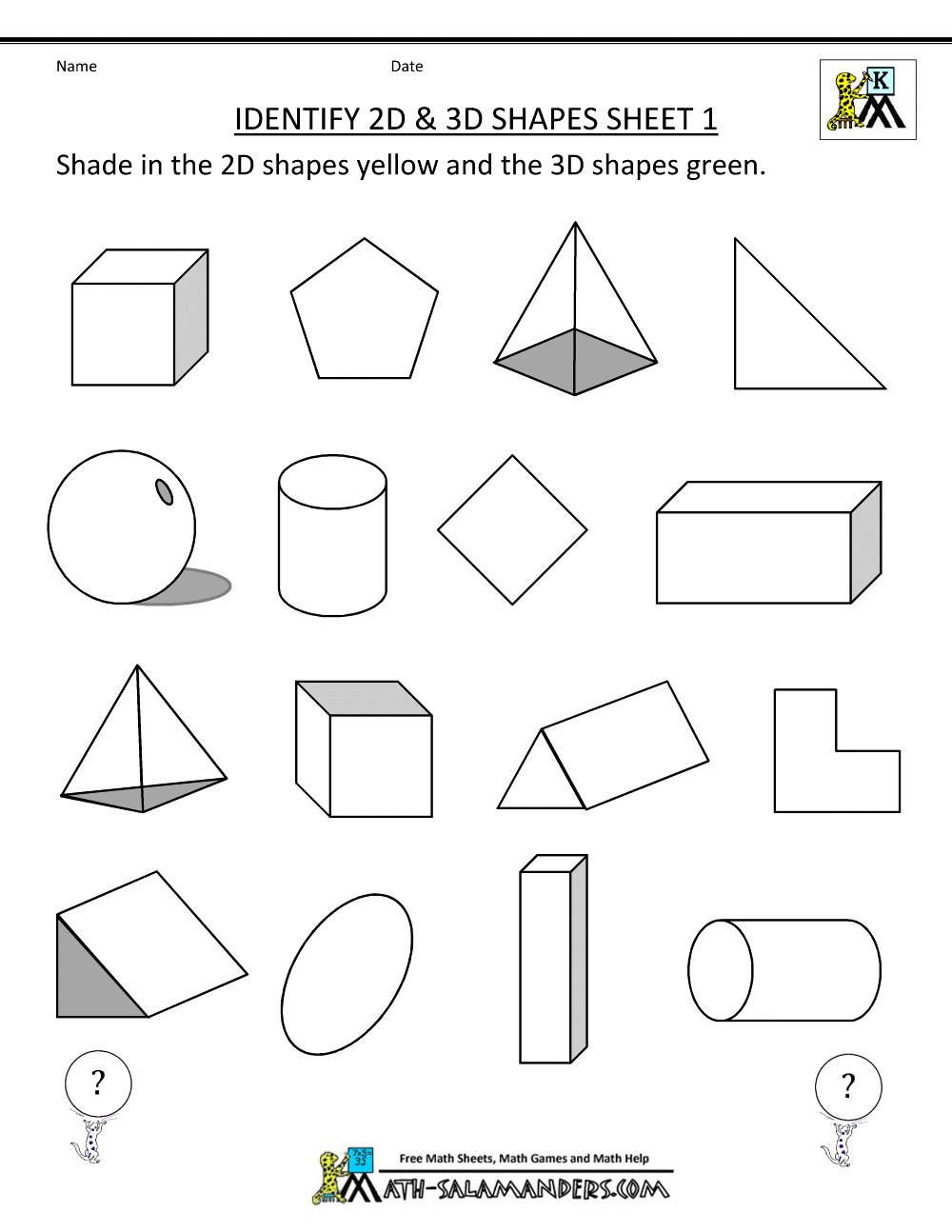 3d Shapes Worksheets