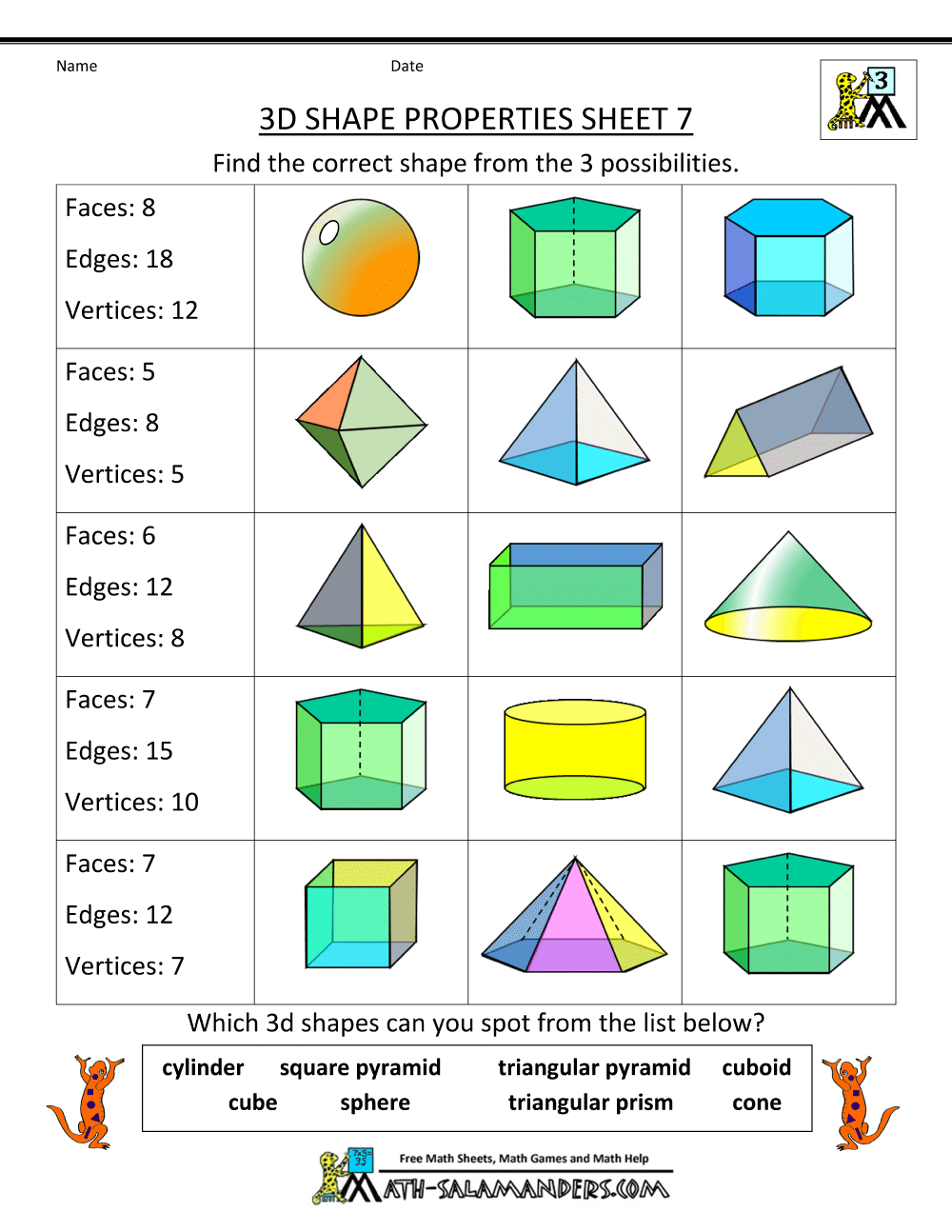 2D Shapes Worksheets