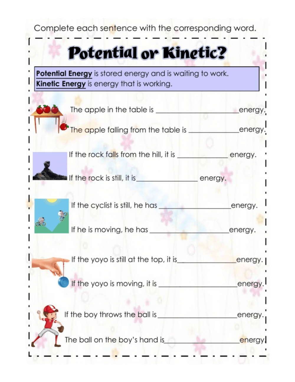 3rd Grade Kinetic And Potential Energy Worksheets Printable