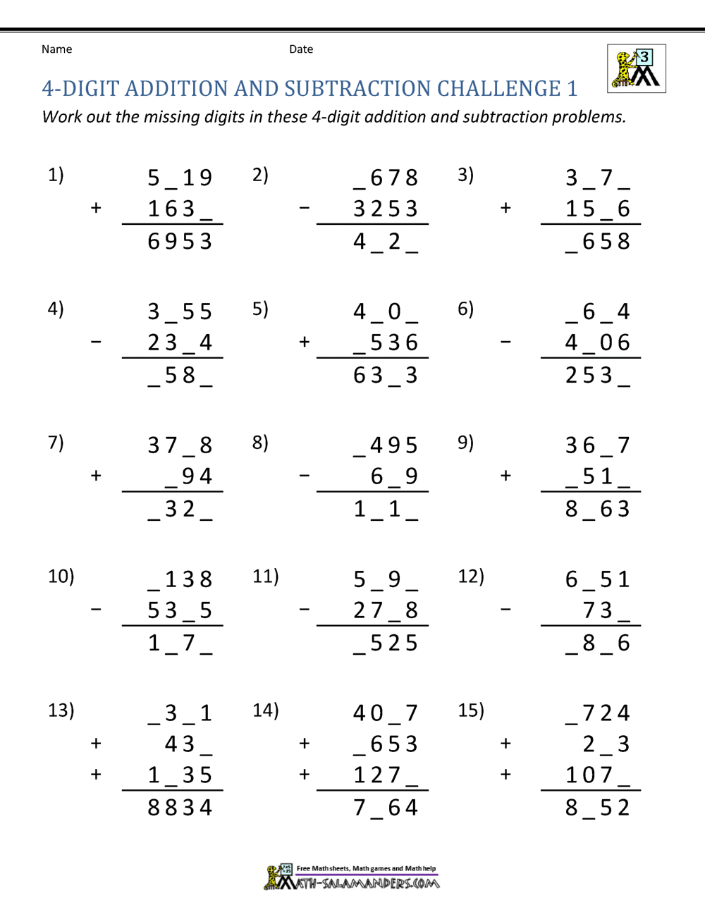 4 Digit Addition And Subtraction Worksheets 4 Digit Addition And Subtraction Worksheets