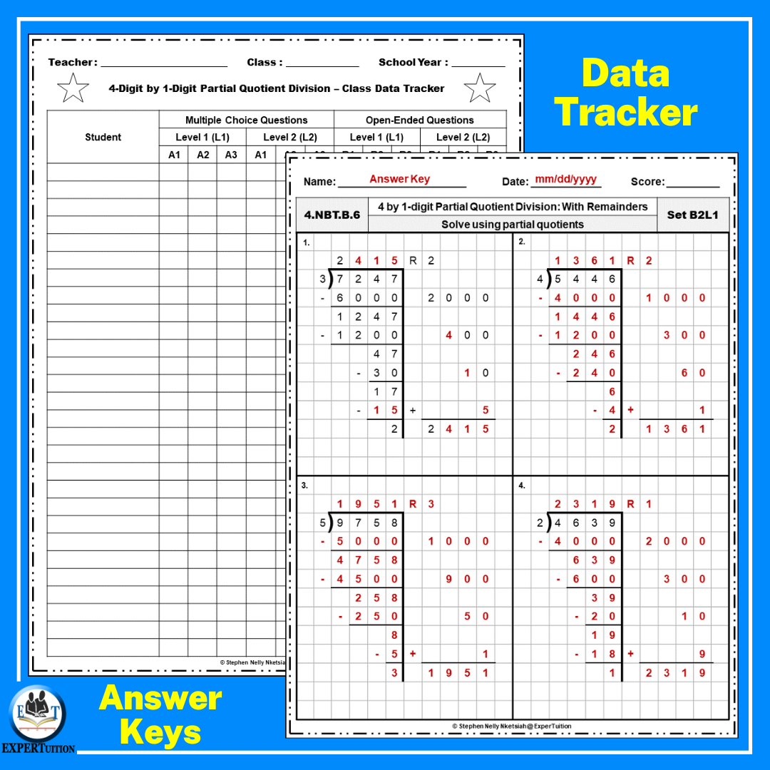 4 Digit By 1 Digit Partial Quotients Division With And Without Remainders Practice Worksheets Made By Teachers 4 Digit By 1 Digit Partial Quotients Division With And Without Remainders Practice Worksheets Made By Teachers