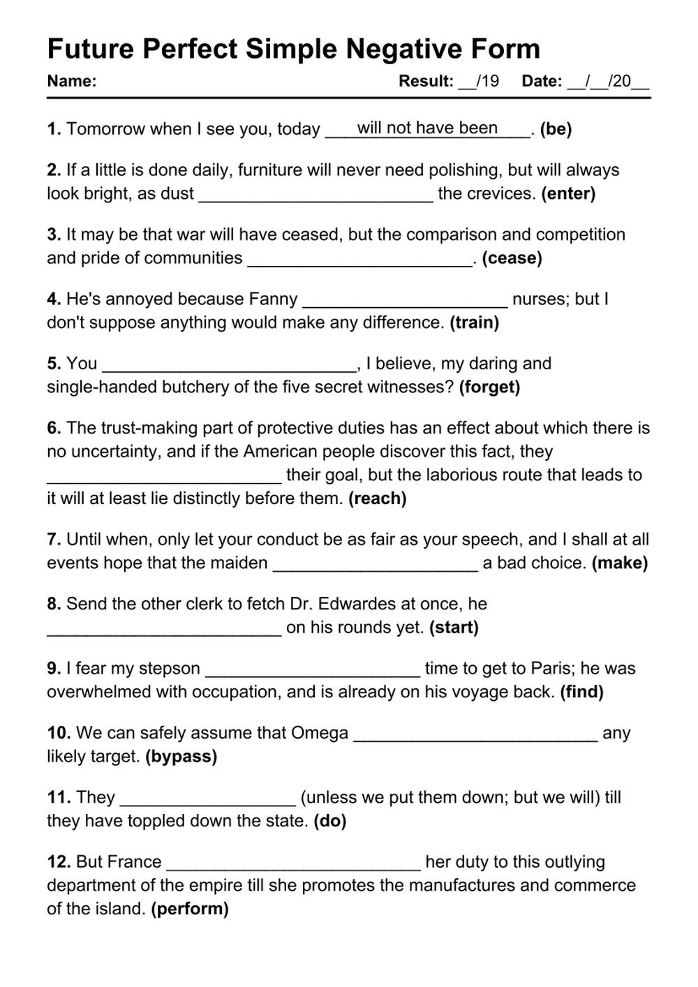 4 Future Perfect Negative PDF Worksheets With Answers Grammarism