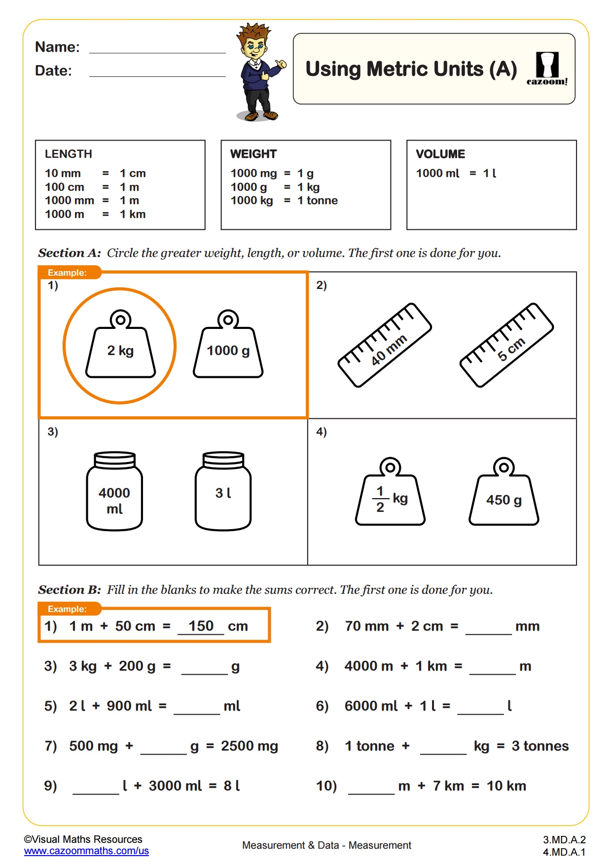 4 MD A 1 Worksheets Printable 4th Grade Math Worksheets Cazoom Math