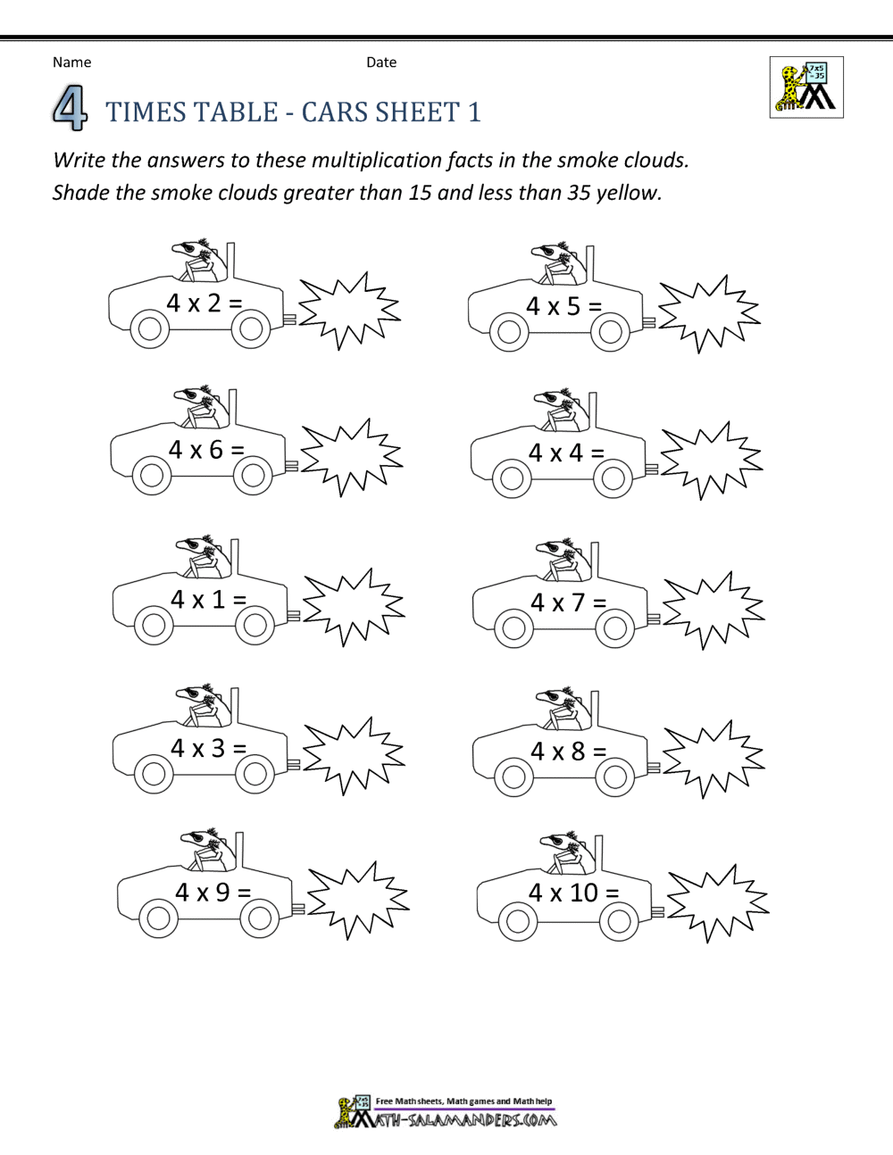 4 Times Table Worksheet Page 4 Times Table Worksheet Page