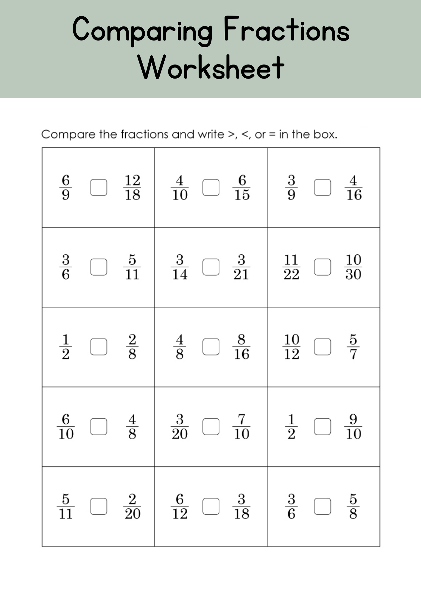 40 Free Printable Comparing Fractions Worksheet To Download In PDF