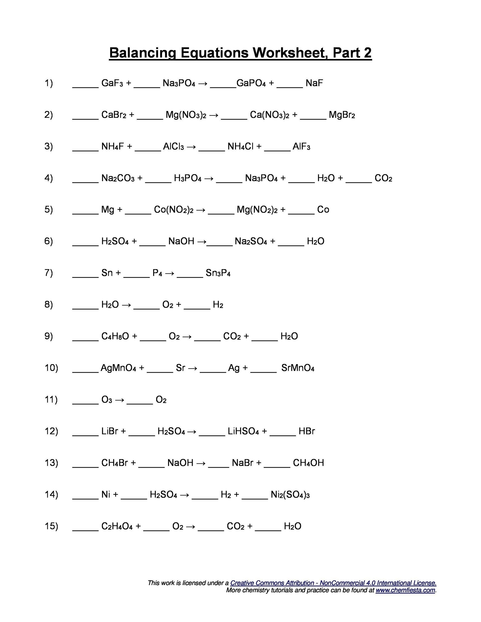 49 Balancing Chemical Equations Worksheets With Answers