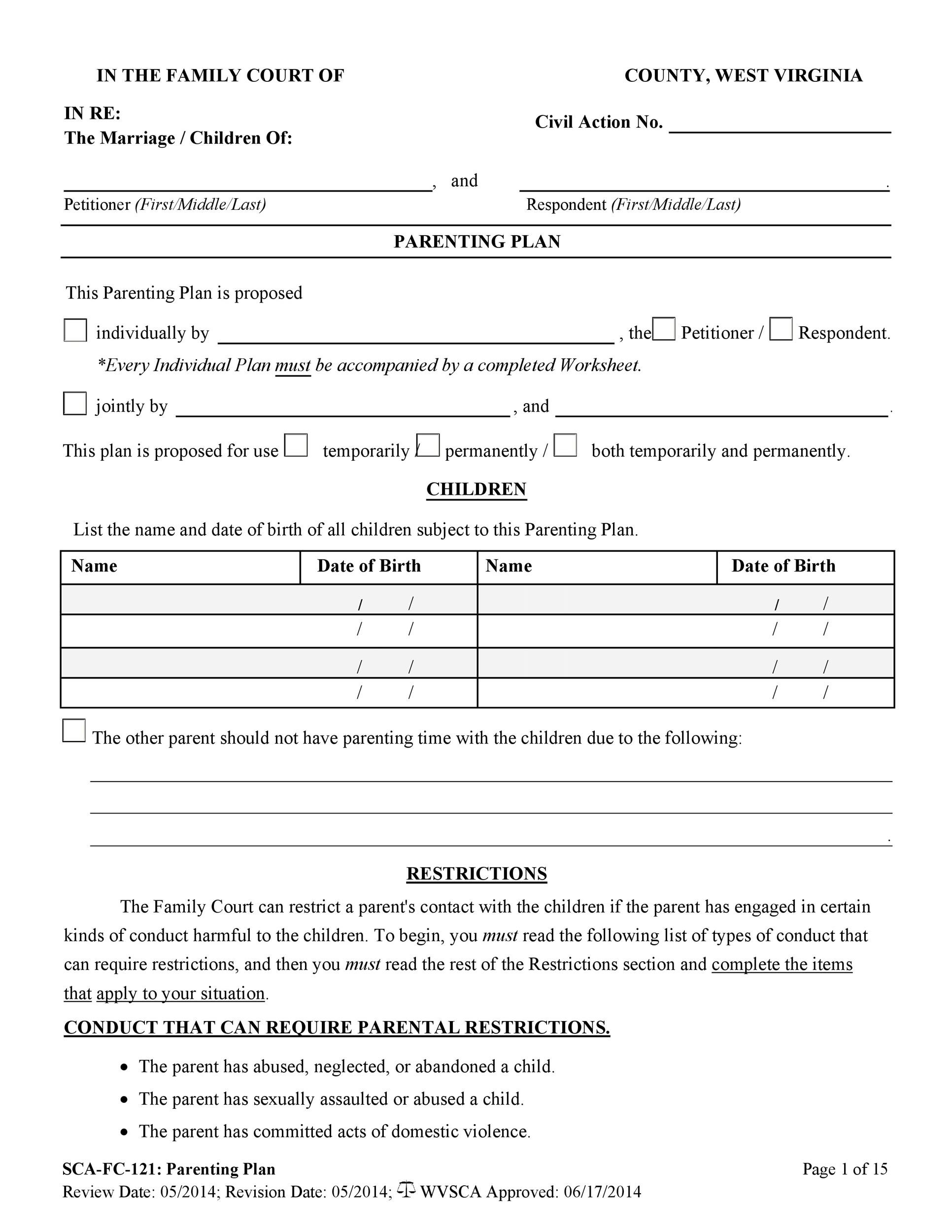49 FREE Parenting Plan Custody Agreement Templates