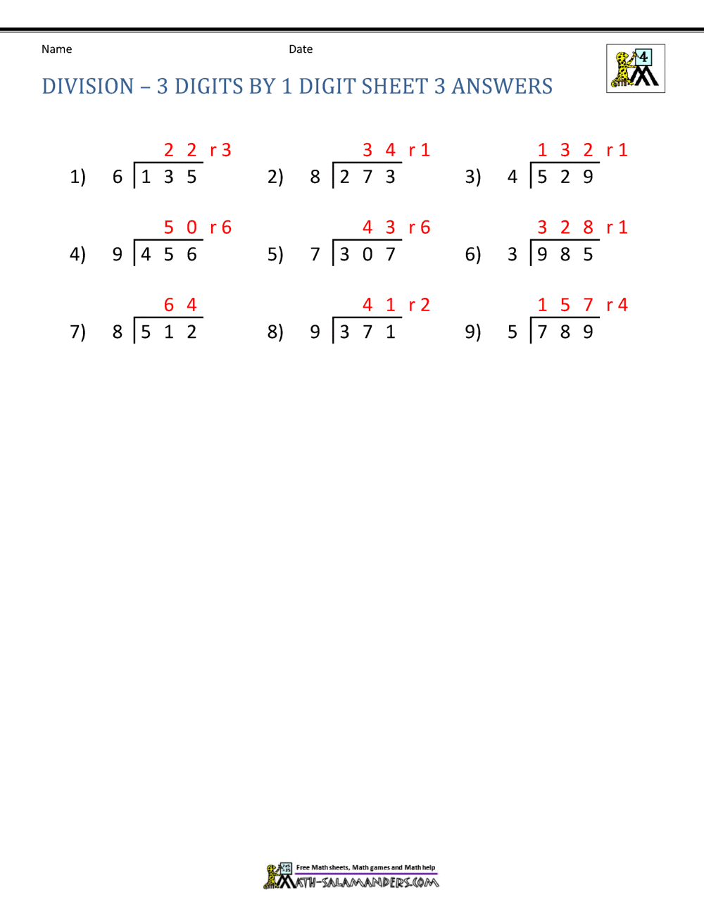 4th Grade Long Division Worksheets