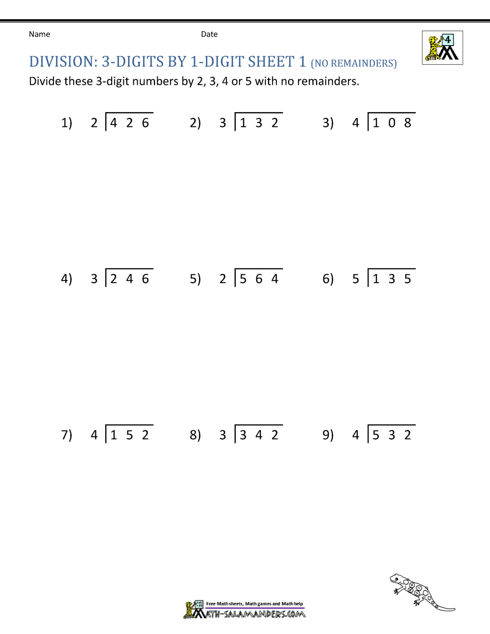 4th Grade Long Division Worksheets