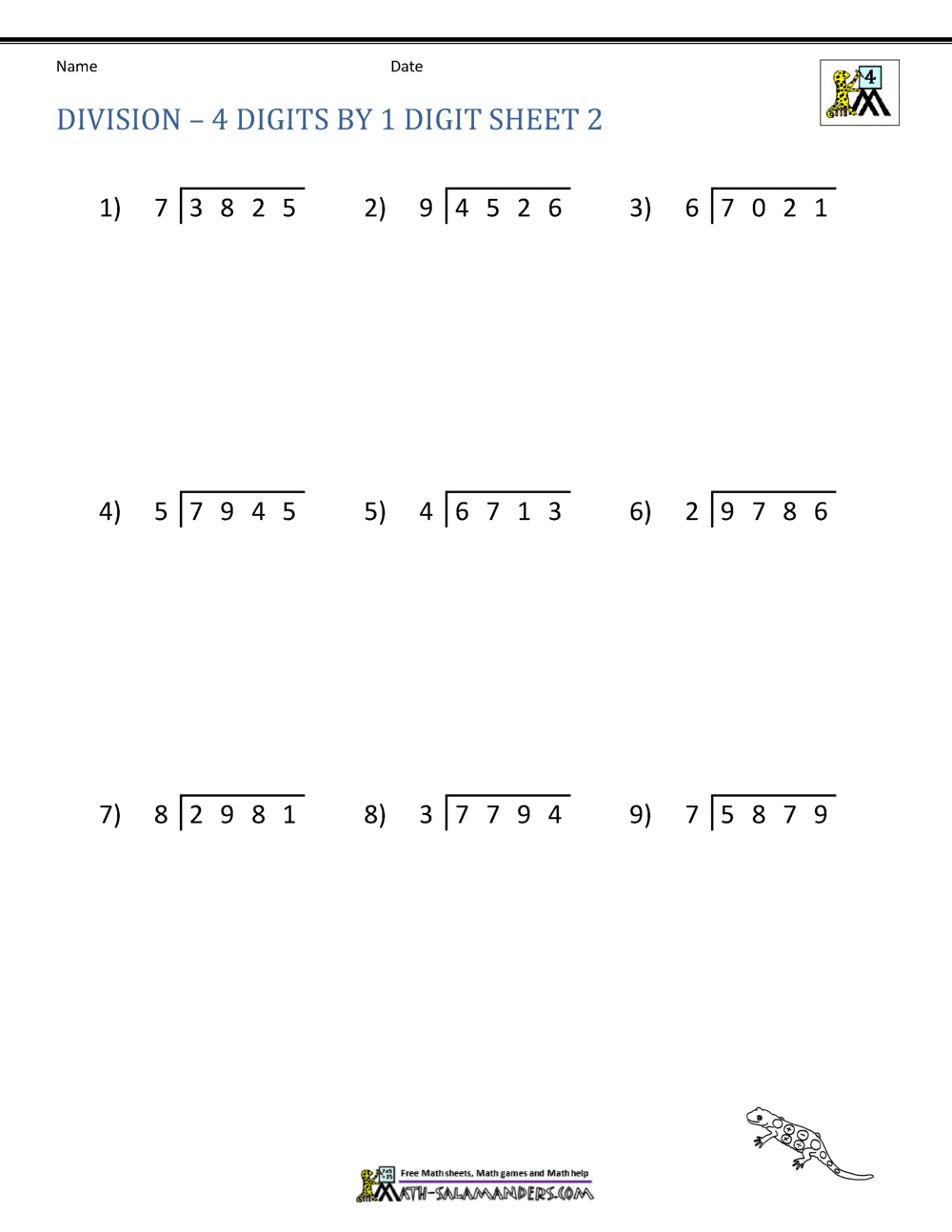 4th Grade Long Division Worksheets