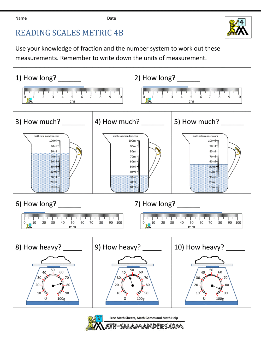 Printable 4th Grade Easter Measurement Worksheets
