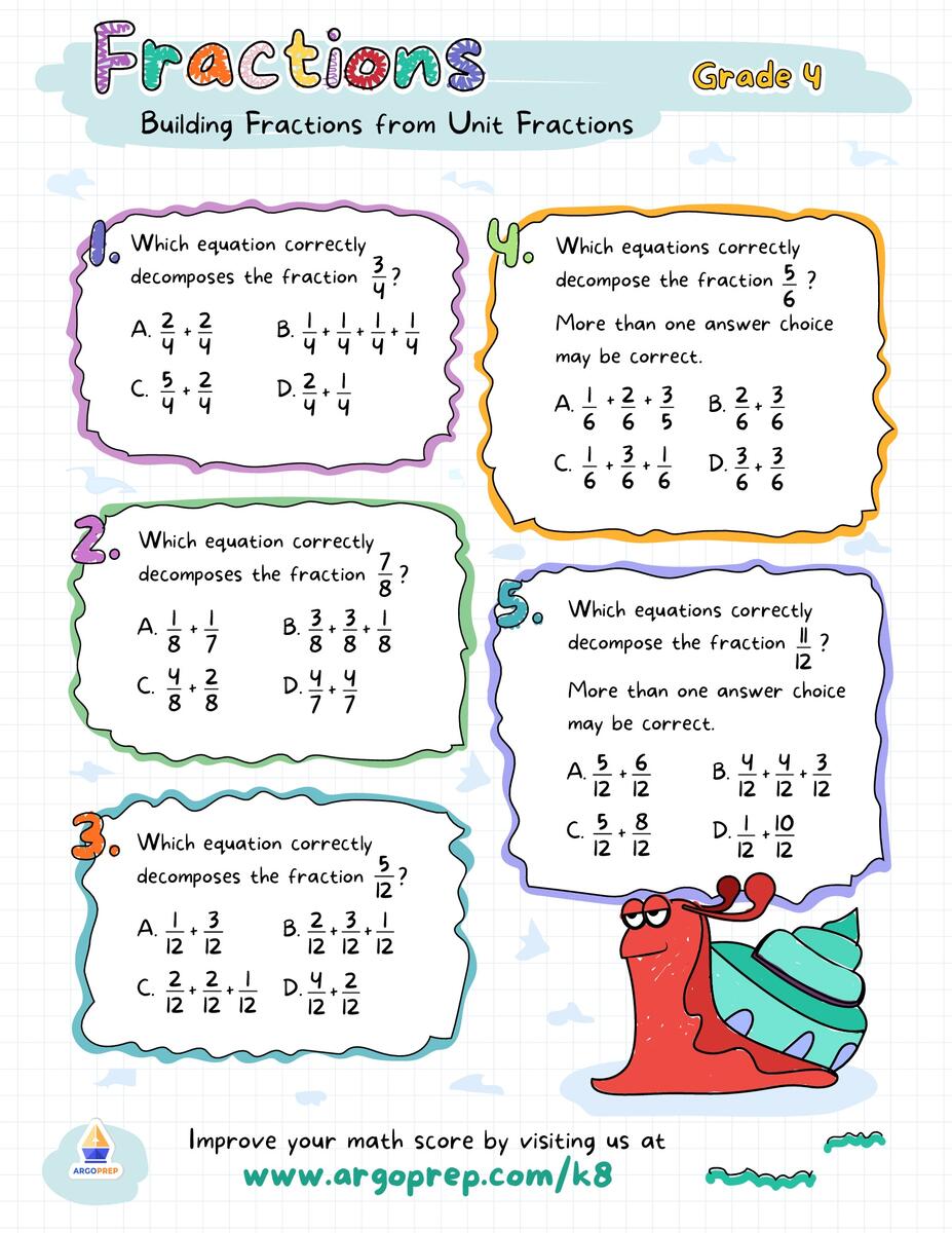 4th Grade Mixed Numbers And Improper Fractions Subtracting Fractions Worksheets For Free ArgoPrep TEKS 3 3D Compose And Decompose Fractions Practice 1 Worksheet Worksheets Library