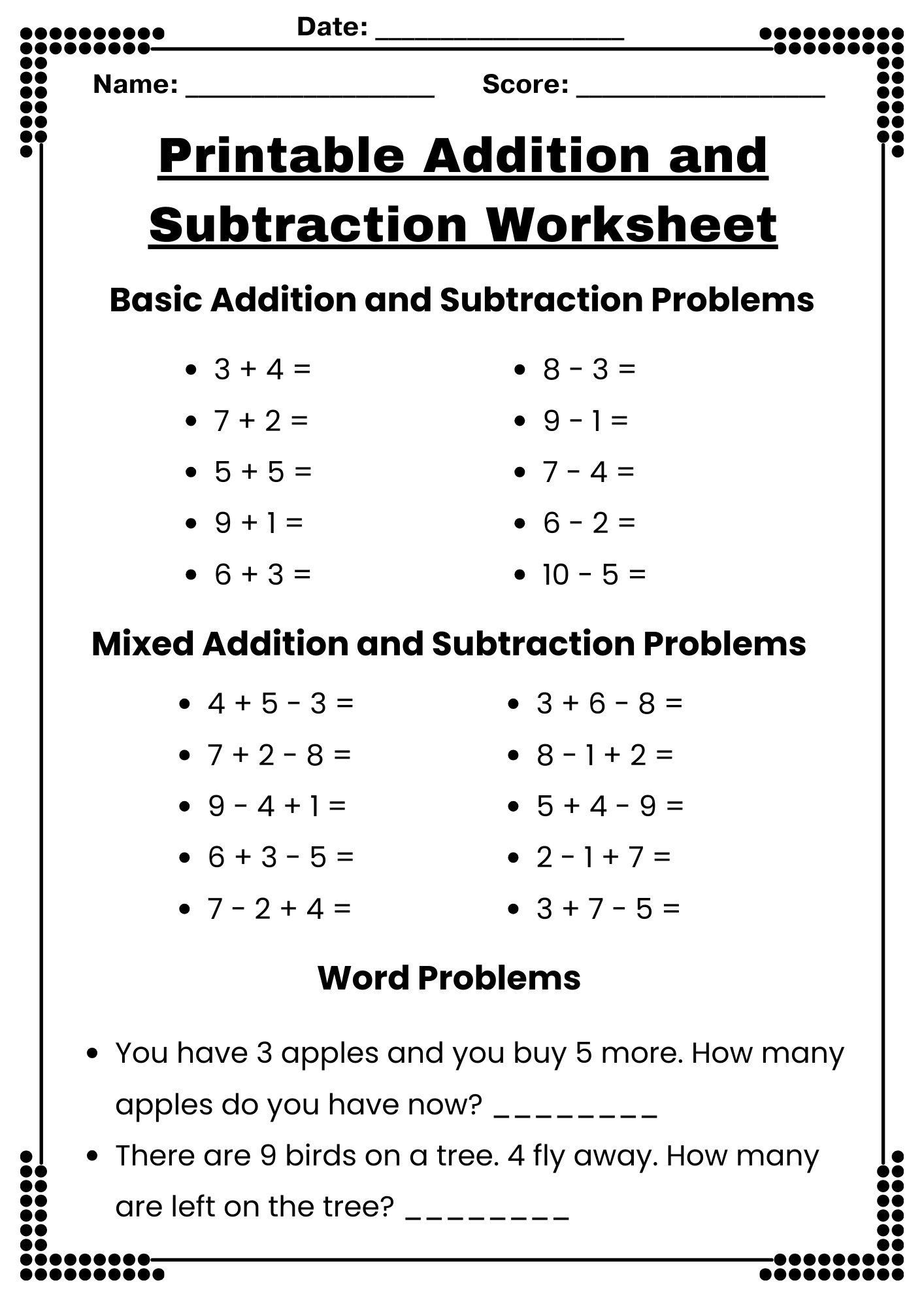 50 Free Printable Addition And Subtraction Worksheets To Download In PDF 50 Free Printable Addition And Subtraction Worksheets To Download In PDF