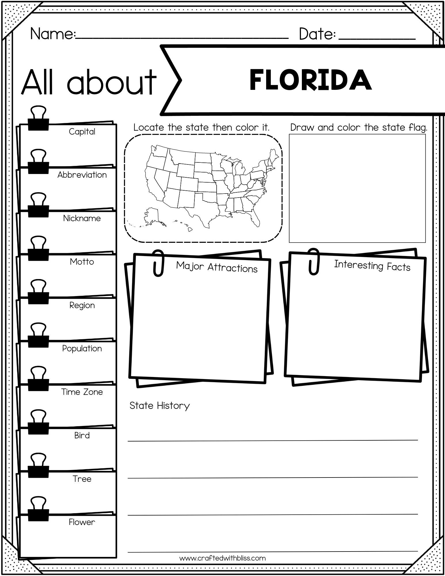 50 States Research Project Homeschool US States Geography Etsy