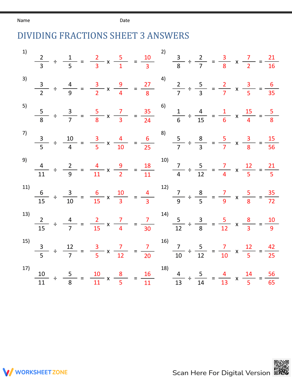 5th Grade Dividing Fractions Worksheets Printable