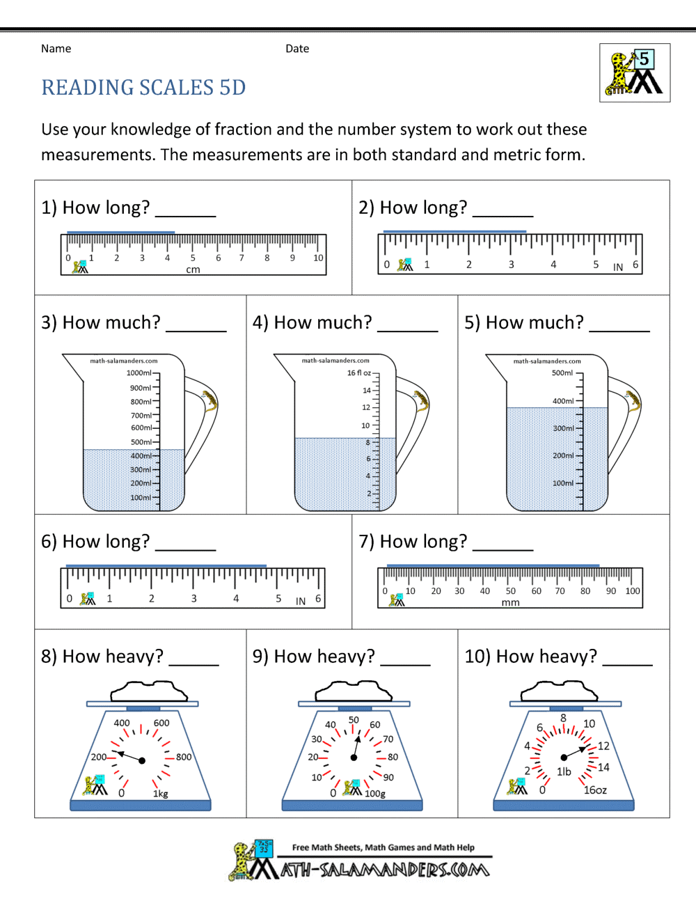 5th Grade Measurement Worksheets