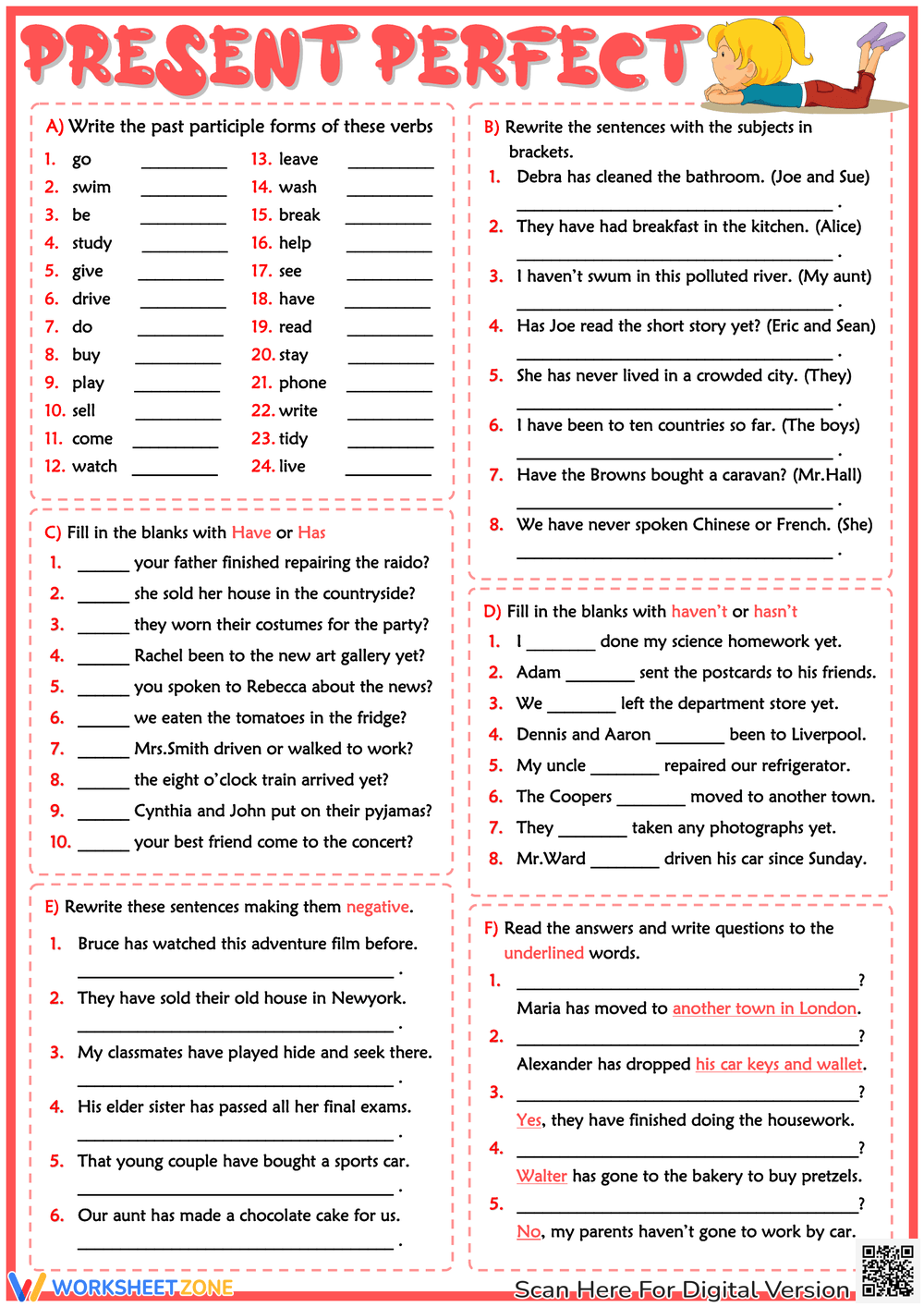 5th Grade Present Perfect Worksheets