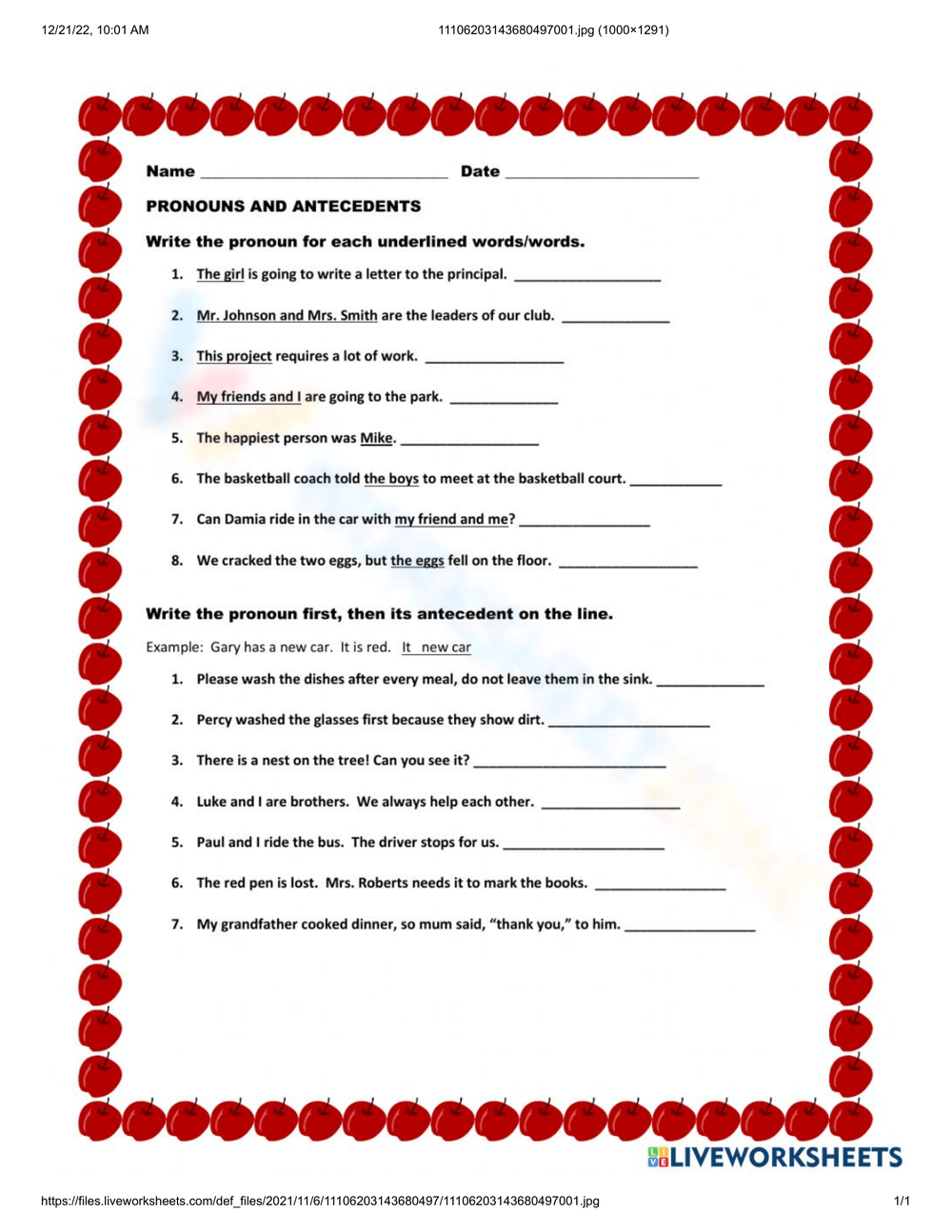 5th Grade Pronouns And Antecedents Worksheets Printable
