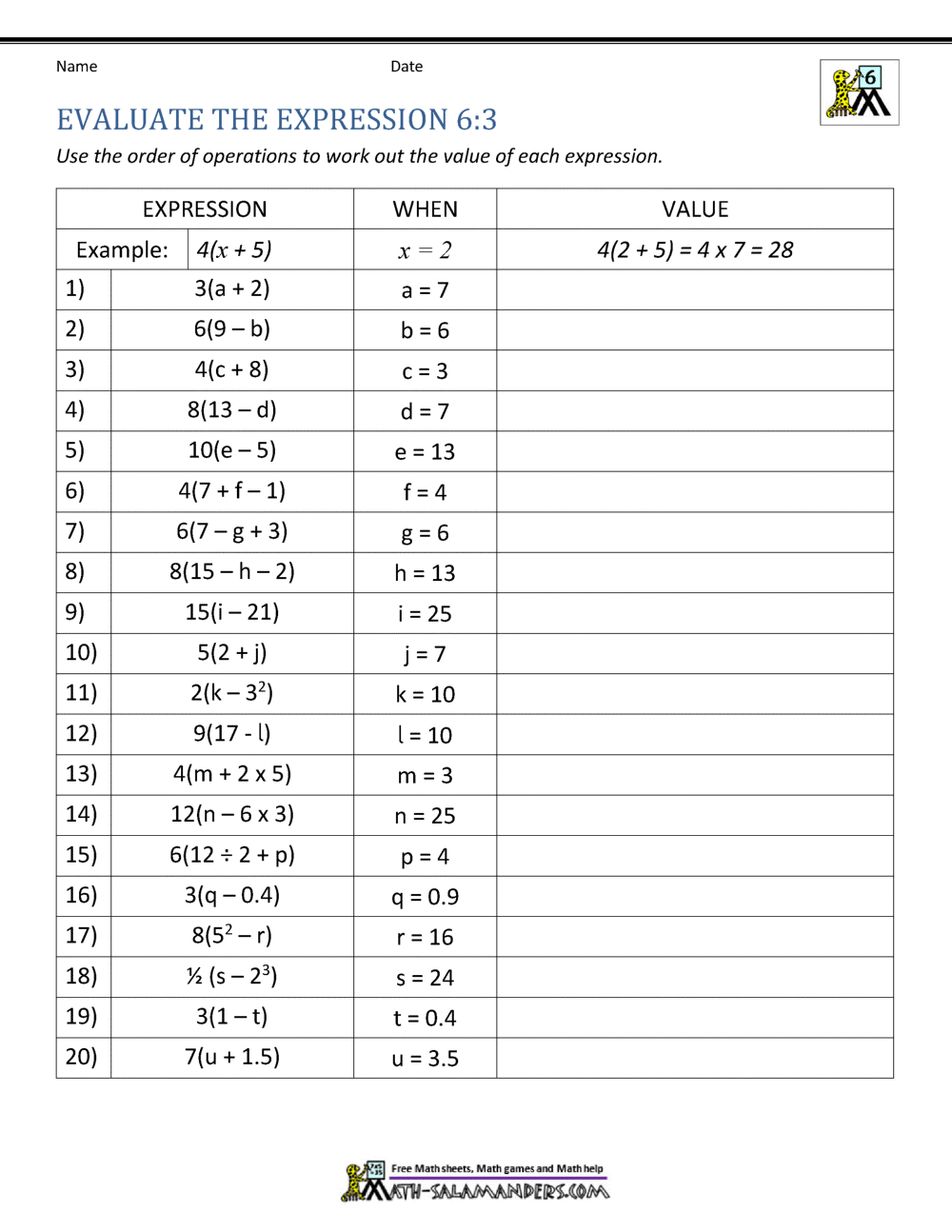 6th Grade Distributive Property Worksheets
