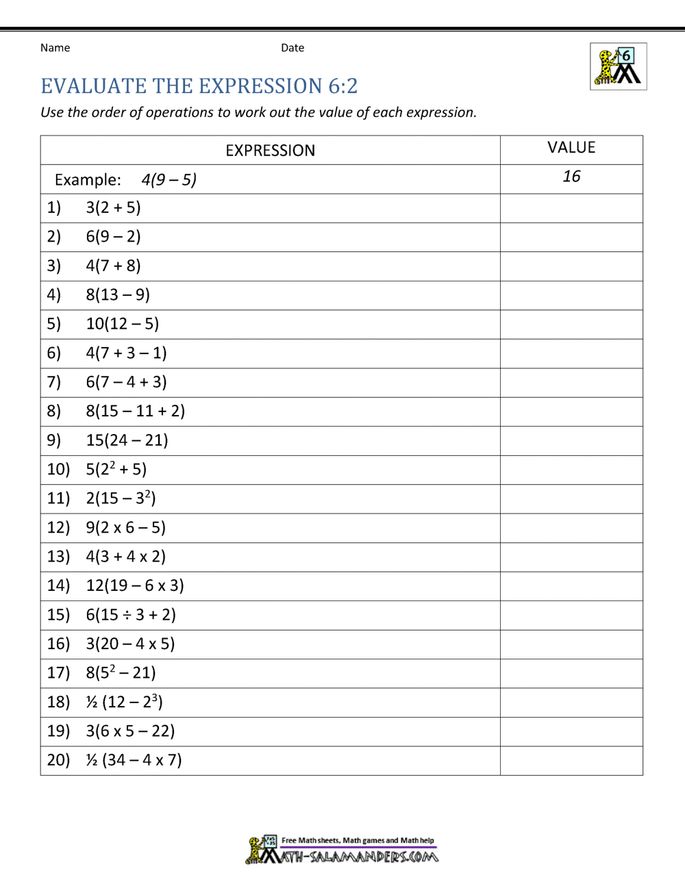 6th Grade Distributive Property Worksheets