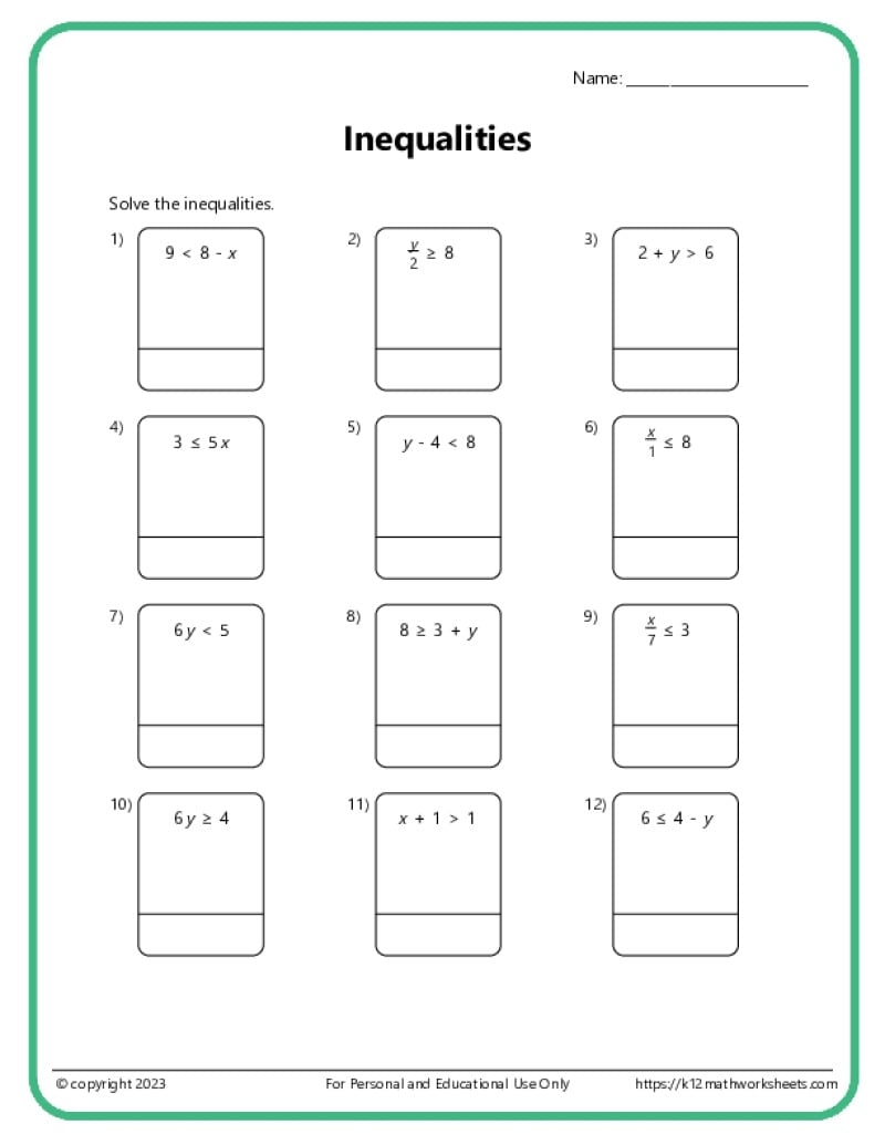 7th Grade Algebra Worksheets