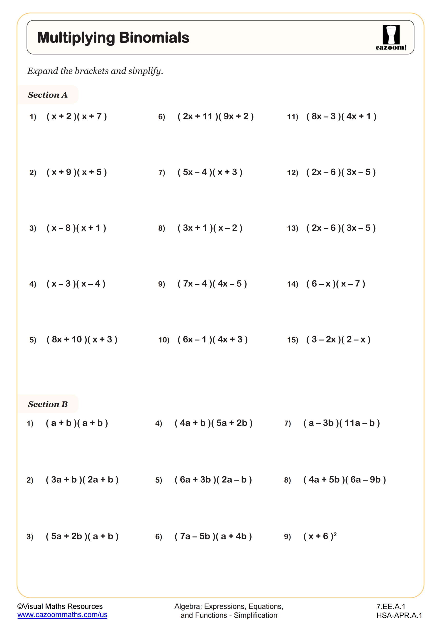 7th Grade Math Worksheets PDF Printable Worksheets Cazoom Math 7th Grade Algebra Worksheets