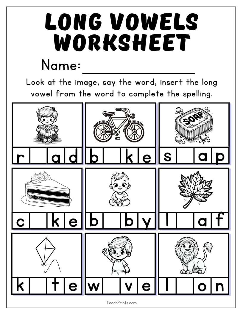 8 Long Vowel Worksheets Free PDF Printables Teach Prints Free Long Vowel Worksheets 5 Printables Literacy Learn